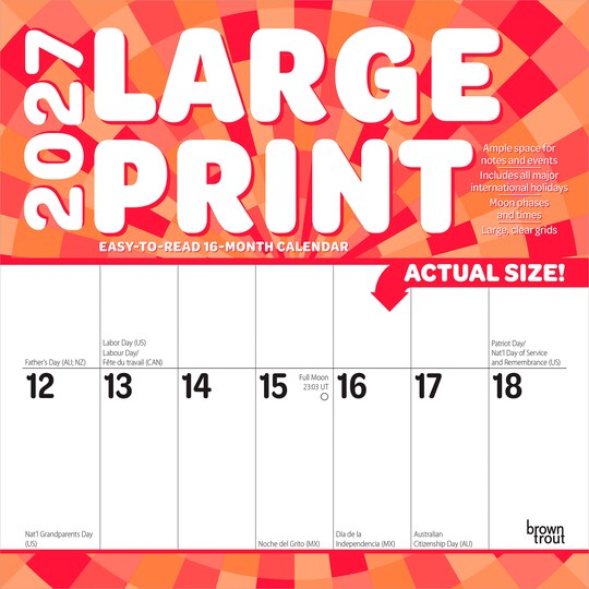 BrownTrout; Large Print | 2027 12 x 24 Inch (Hanging) Monthly Square Wall Calendar | Matte Paper | Plastic-Free; Category:Wall Calendars; Image:1